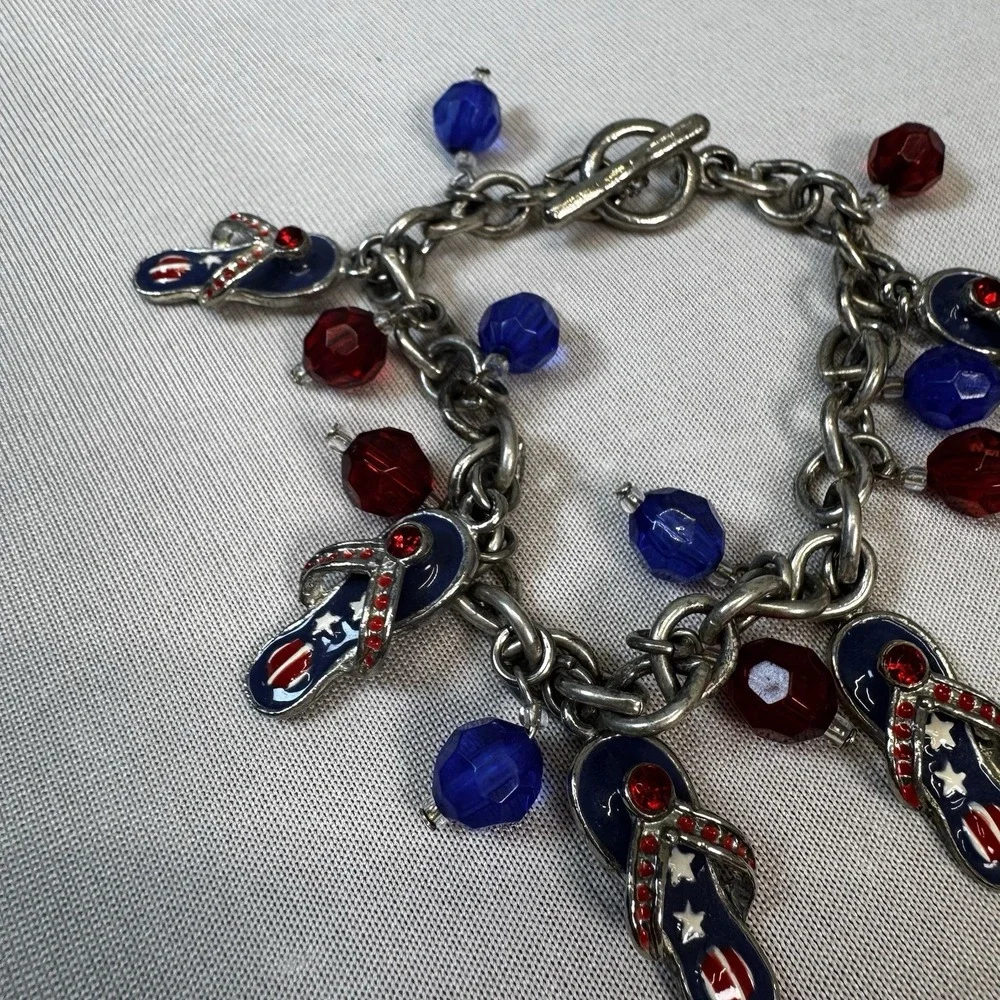 Red & Blue Americana Flip Flip Charm Bracelet With Toggle Clasp
